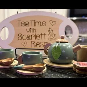 Personalized Wooden Tea Set - Teal 15 pieces